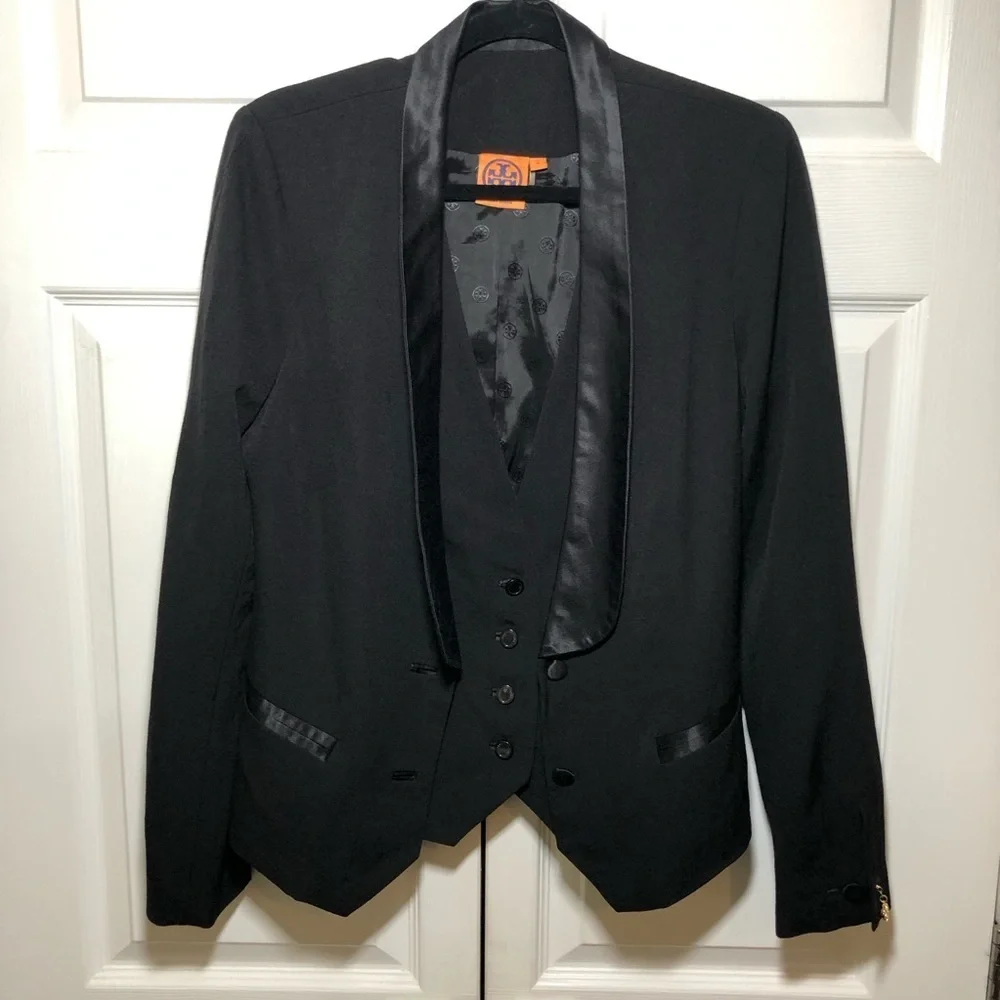 Tory Burch 100% Wool Black Tuxedo Blazer Size 8
